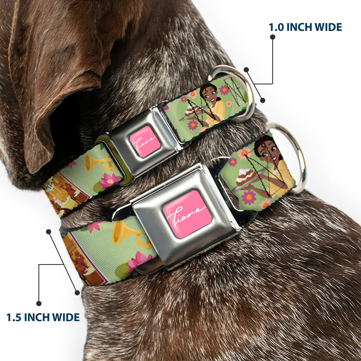 The Princess and the Frog TIANA Script Full Color Pink/White Seatbelt Buckle Collar - The Princess and the Frog Tiana's Place Collage Greens/Pinks Dog Collars Seatbelt Buckle Disney