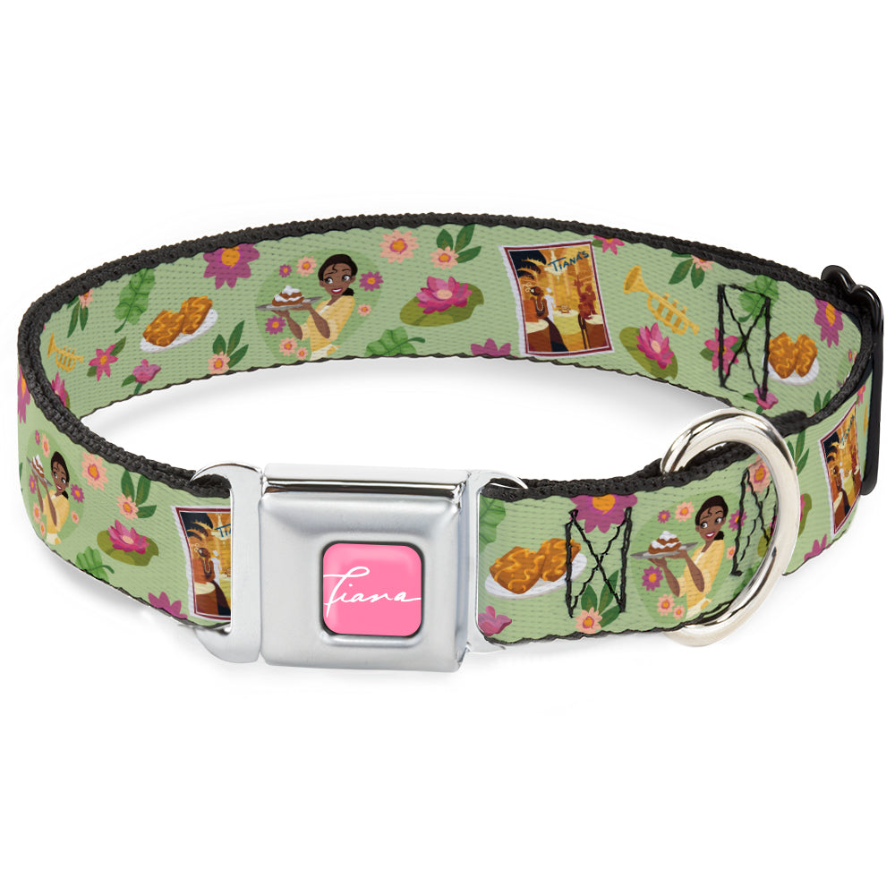 The Princess and the Frog TIANA Script Full Color Pink/White Seatbelt Buckle Collar - The Princess and the Frog Tiana's Place Collage Greens/Pinks Dog Collars Seatbelt Buckle Disney