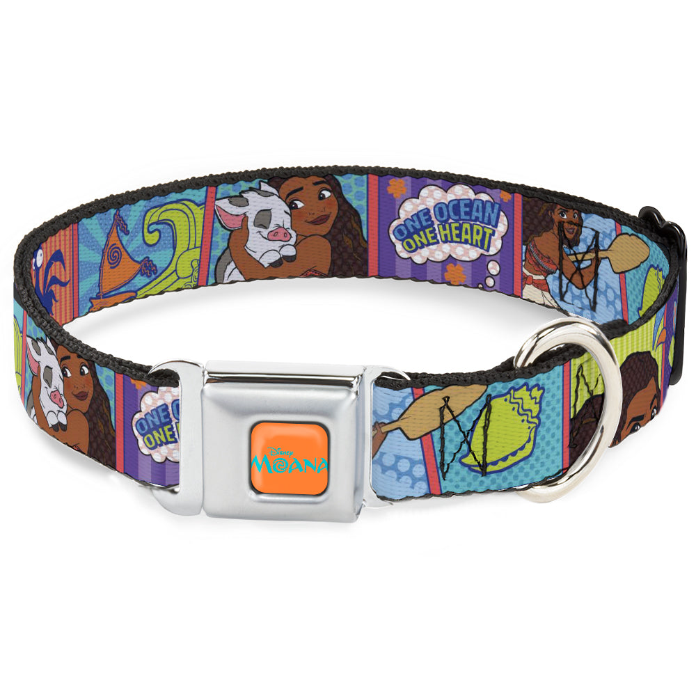 MOANA Title Logo Full Color Orange/Blue Seatbelt Buckle Collar - Moana MAKE WAVES Scene Blocks Blues/Orange Dog Collars Seatbelt Buckle Disney