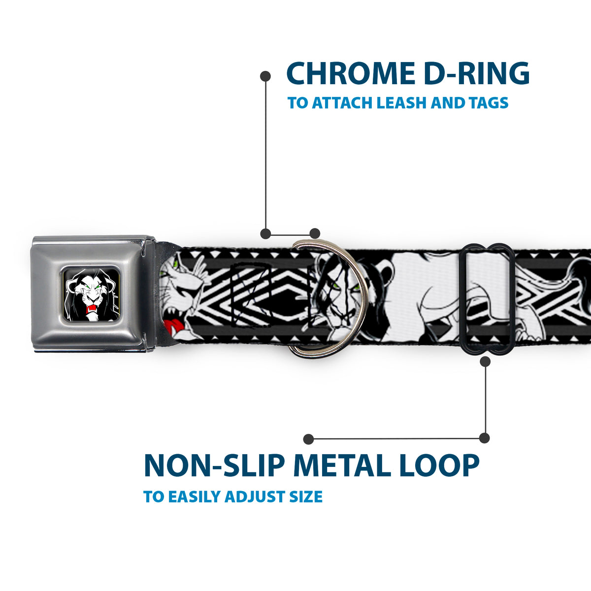 Simba Face Full Color Black/White/Red Seatbelt Buckle Collar - Lion King Scar Poses White/Black Dog Collars Seatbelt Buckle Disney