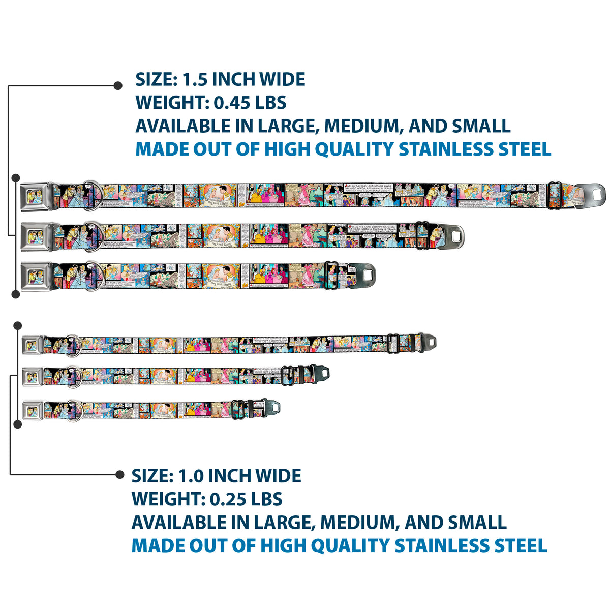 Prince & Cinderella Full Color Seatbelt Buckle Collar - Cinderella Movie Panels & Quotes Dog Collars Seatbelt Buckle Disney