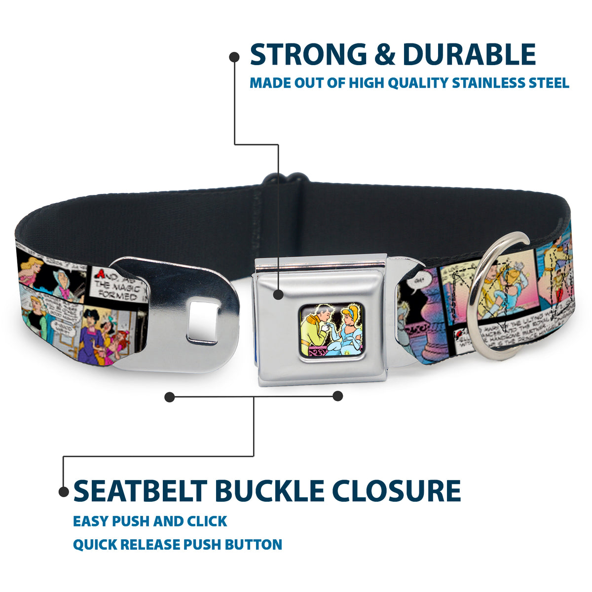 Prince & Cinderella Full Color Seatbelt Buckle Collar - Cinderella Movie Panels & Quotes Dog Collars Seatbelt Buckle Disney