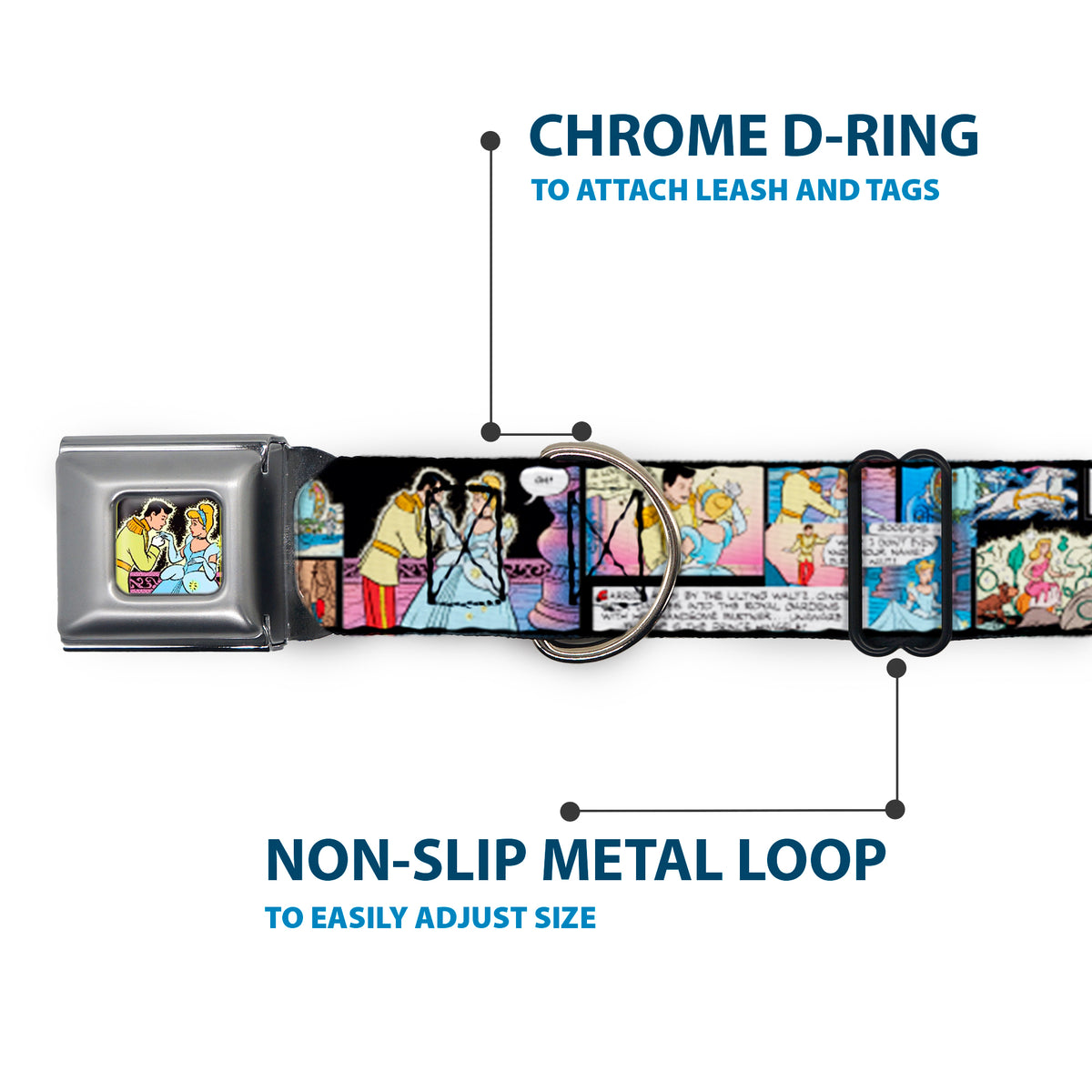 Prince & Cinderella Full Color Seatbelt Buckle Collar - Cinderella Movie Panels & Quotes Dog Collars Seatbelt Buckle Disney