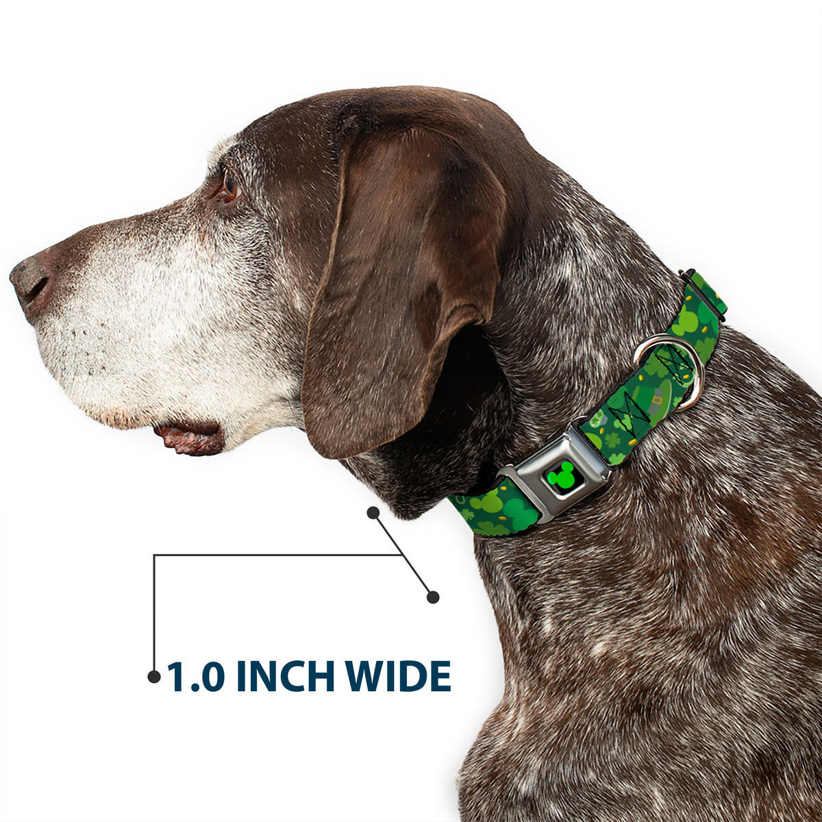 Mickey Silhouette Full Color Black Green Seatbelt Buckle Collar - St. Patrick's Day Mickey Collage Greens Dog Collars Seatbelt Buckle Disney