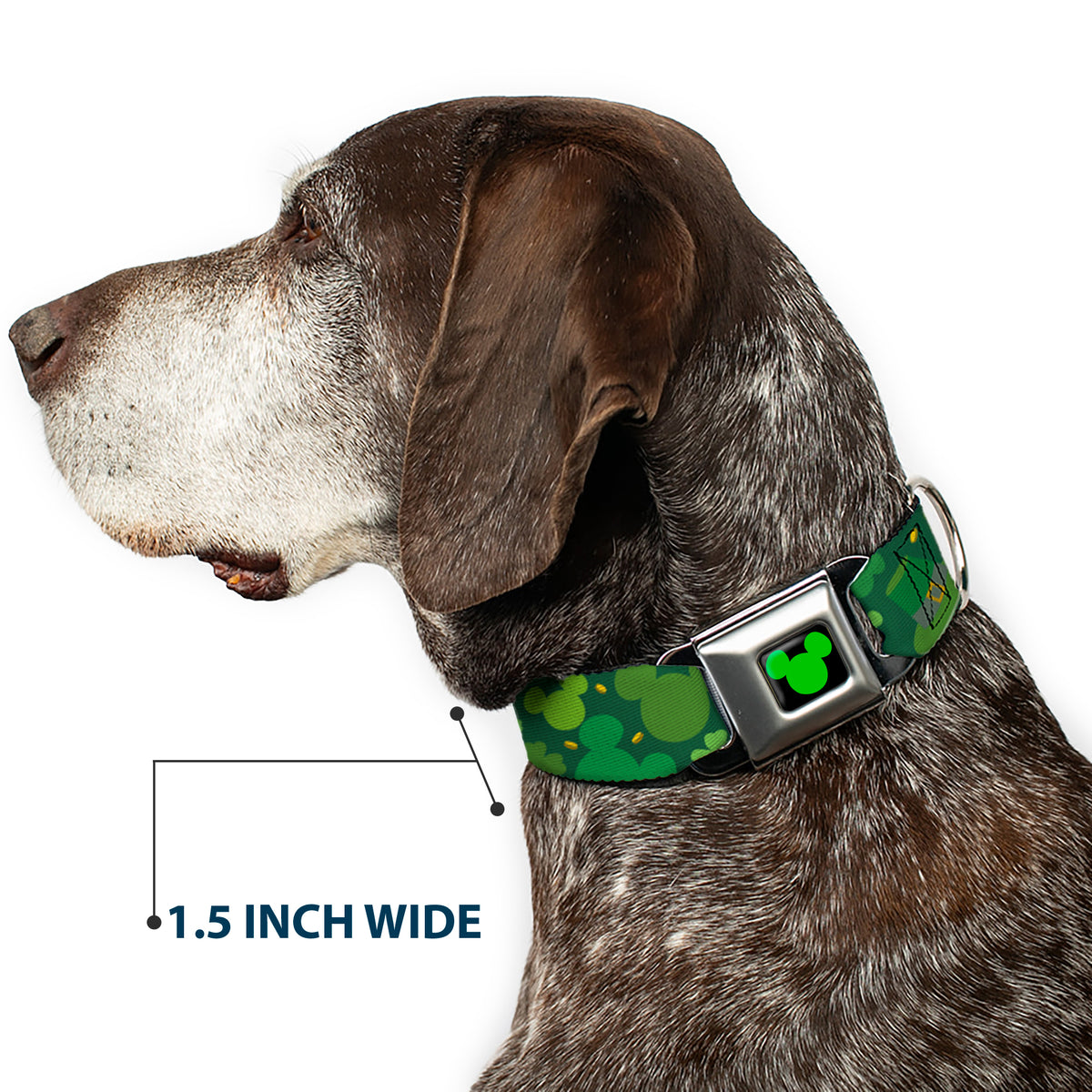 Mickey Silhouette Full Color Black Green Seatbelt Buckle Collar - St. Patrick's Day Mickey Collage Greens Dog Collars Seatbelt Buckle Disney