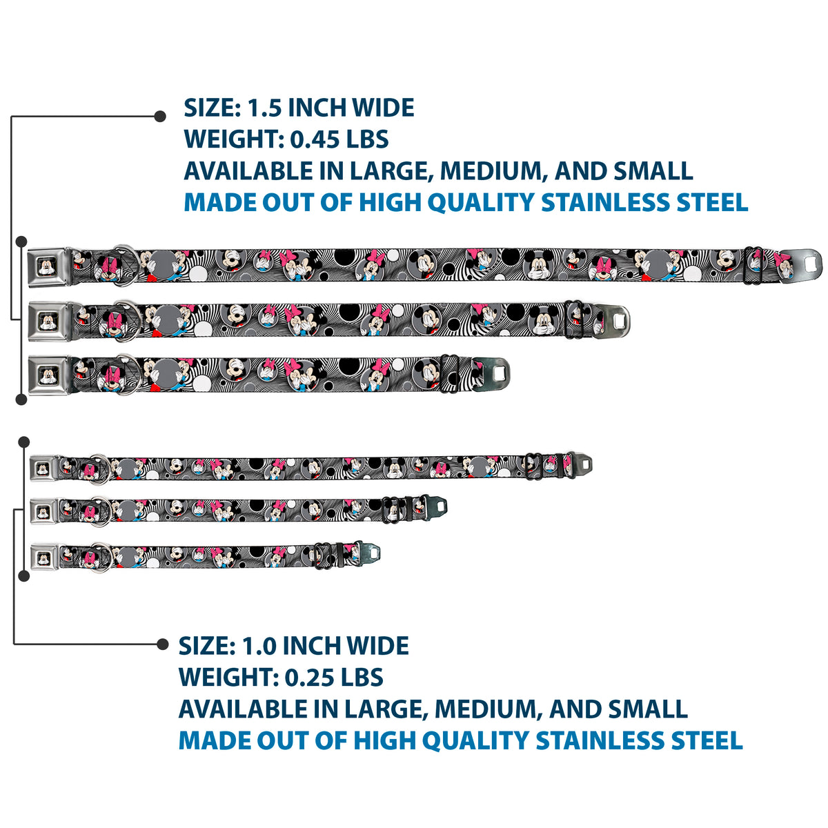 Mickey Mouse Expression3 Full Color Black Seatbelt Buckle Collar - Mickey & Minnie Peek-a-Boo Expressions Swirl Black/White Dog Collars Seatbelt Buckle Disney