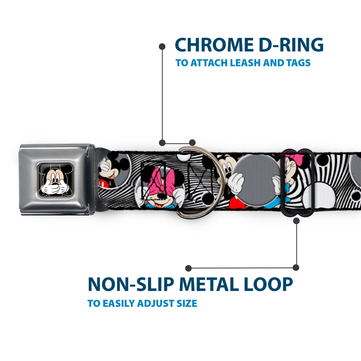Mickey Mouse Expression3 Full Color Black Seatbelt Buckle Collar - Mickey & Minnie Peek-a-Boo Expressions Swirl Black/White Dog Collars Seatbelt Buckle Disney