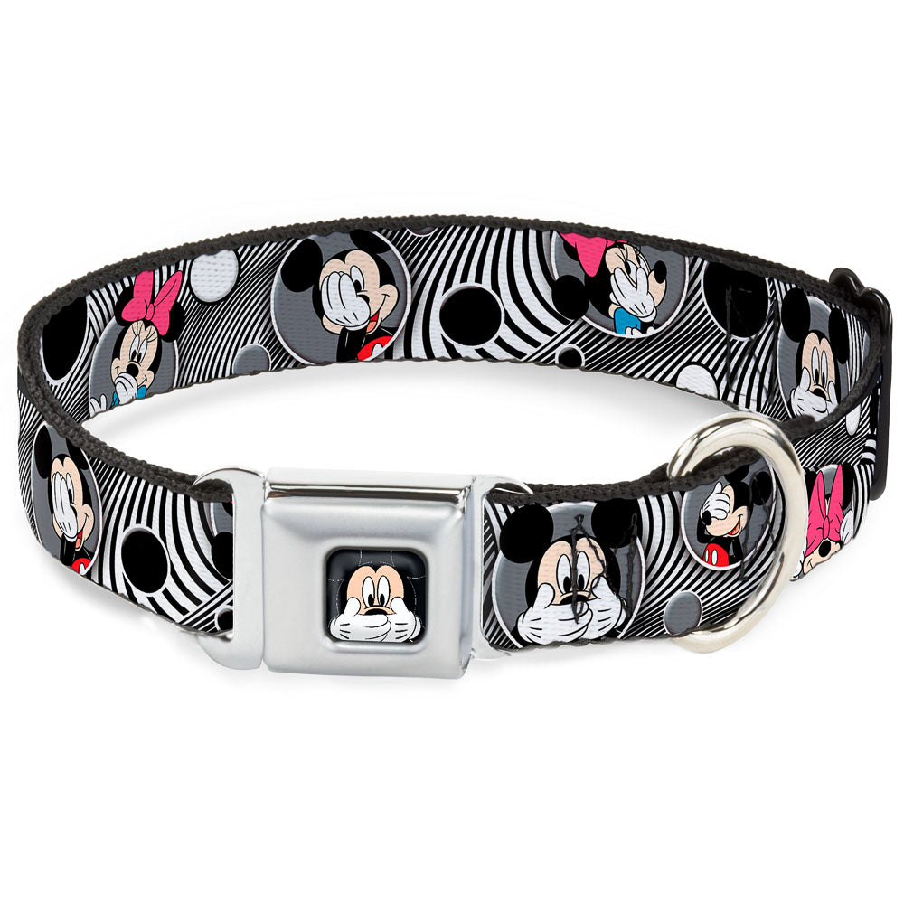 Mickey Mouse Expression3 Full Color Black Seatbelt Buckle Collar - Mickey & Minnie Peek-a-Boo Expressions Swirl Black/White Dog Collars Seatbelt Buckle Disney