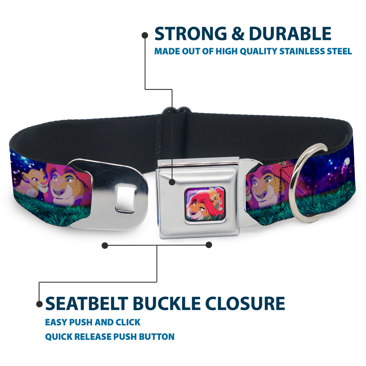 Mufasa & Simba Full Color Seatbelt Buckle Collar - Mufasa & Simba Night Poses Dog Collars Seatbelt Buckle Disney