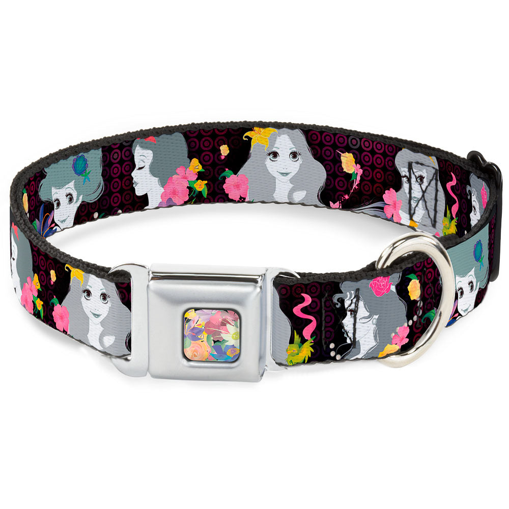 Floral Collage Full Color Multi Pastel Seatbelt Buckle Collar - Princess Silhouettes Dots Black/Purple/Gray/Multi Color Dog Collars Seatbelt Buckle Disney