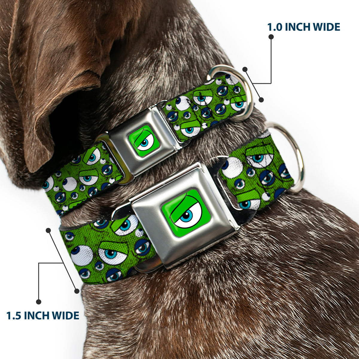 Monsters Eye CLOSE-UP Seatbelt Buckle Collar - Monsters Inc. Eye Collage Weathered Greens/Blues Dog Collars Seatbelt Buckle Disney