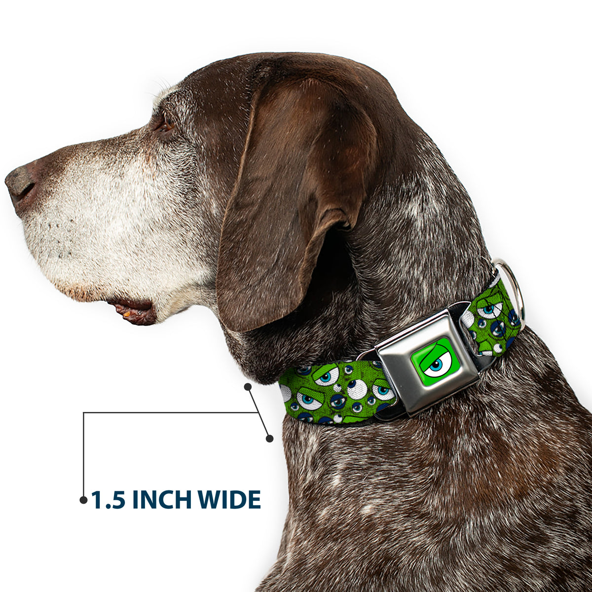 Monsters Eye CLOSE-UP Full Color Seatbelt Buckle Collar - Monsters Inc. Eye Collage Weathered Greens/Blues Dog Collars Seatbelt Buckle Disney