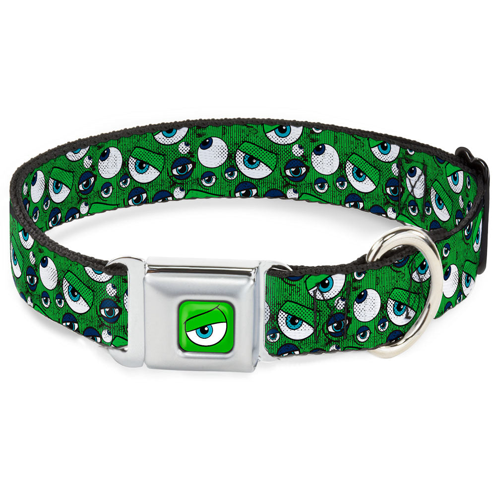 Monsters Eye CLOSE-UP Seatbelt Buckle Collar - Monsters Inc. Eye Collage Weathered Greens/Blues Dog Collars Seatbelt Buckle Disney