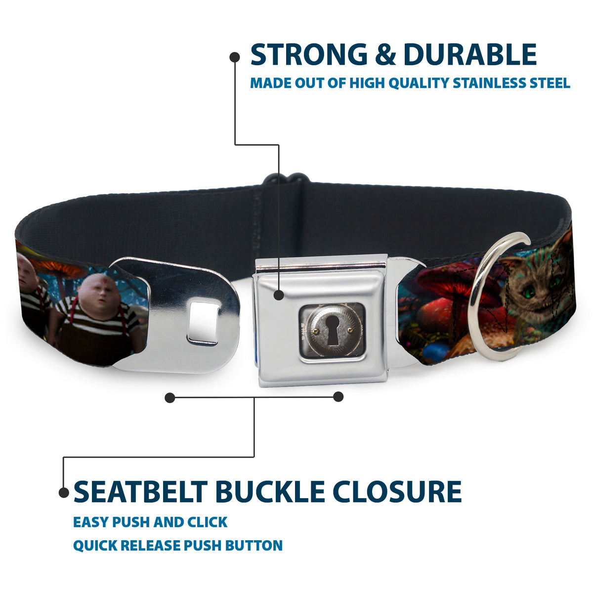 Alice Keyhole Full Color Grays Seatbelt Buckle Collar - Alice in Wonderland Movie Encounters Dog Collars Seatbelt Buckle Disney