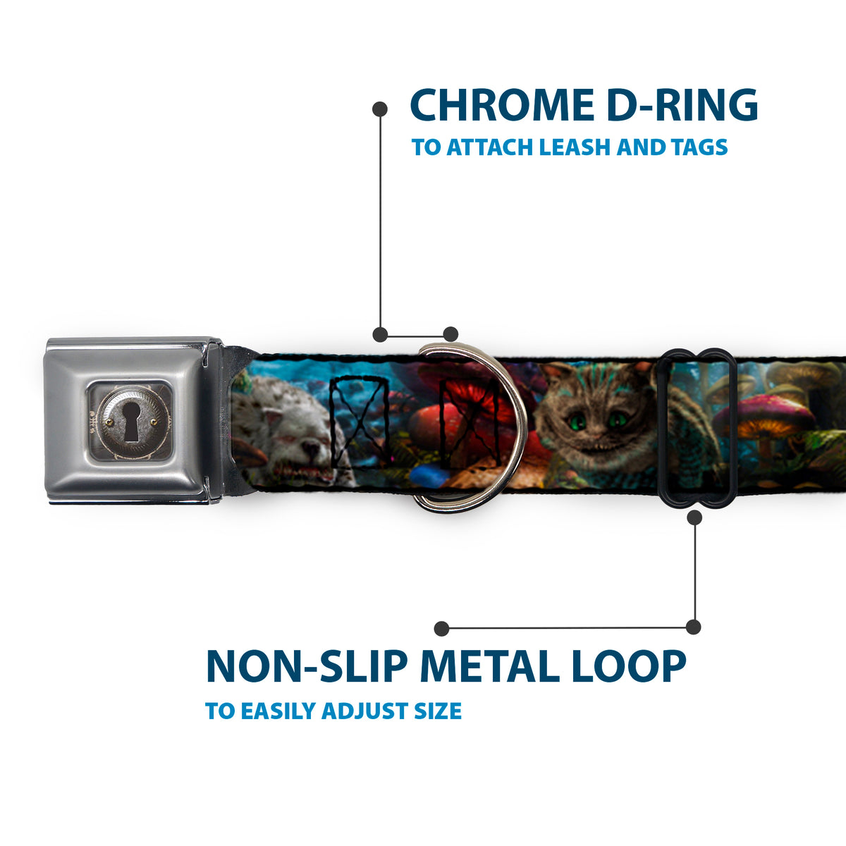 Alice Keyhole Full Color Grays Seatbelt Buckle Collar - Alice in Wonderland Movie Encounters Dog Collars Seatbelt Buckle Disney