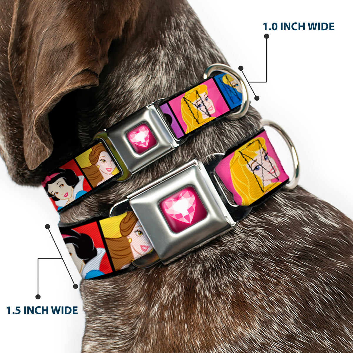 Princess Gem Heart Full Color Black Pink Seatbelt Buckle Collar - Disney Princess Blocks Dog Collars Seatbelt Buckle Disney