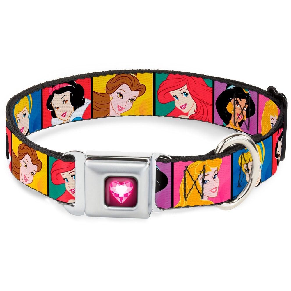 Princess Gem Heart Full Color Black Pink Seatbelt Buckle Collar - Disney Princess Blocks Dog Collars Seatbelt Buckle Disney