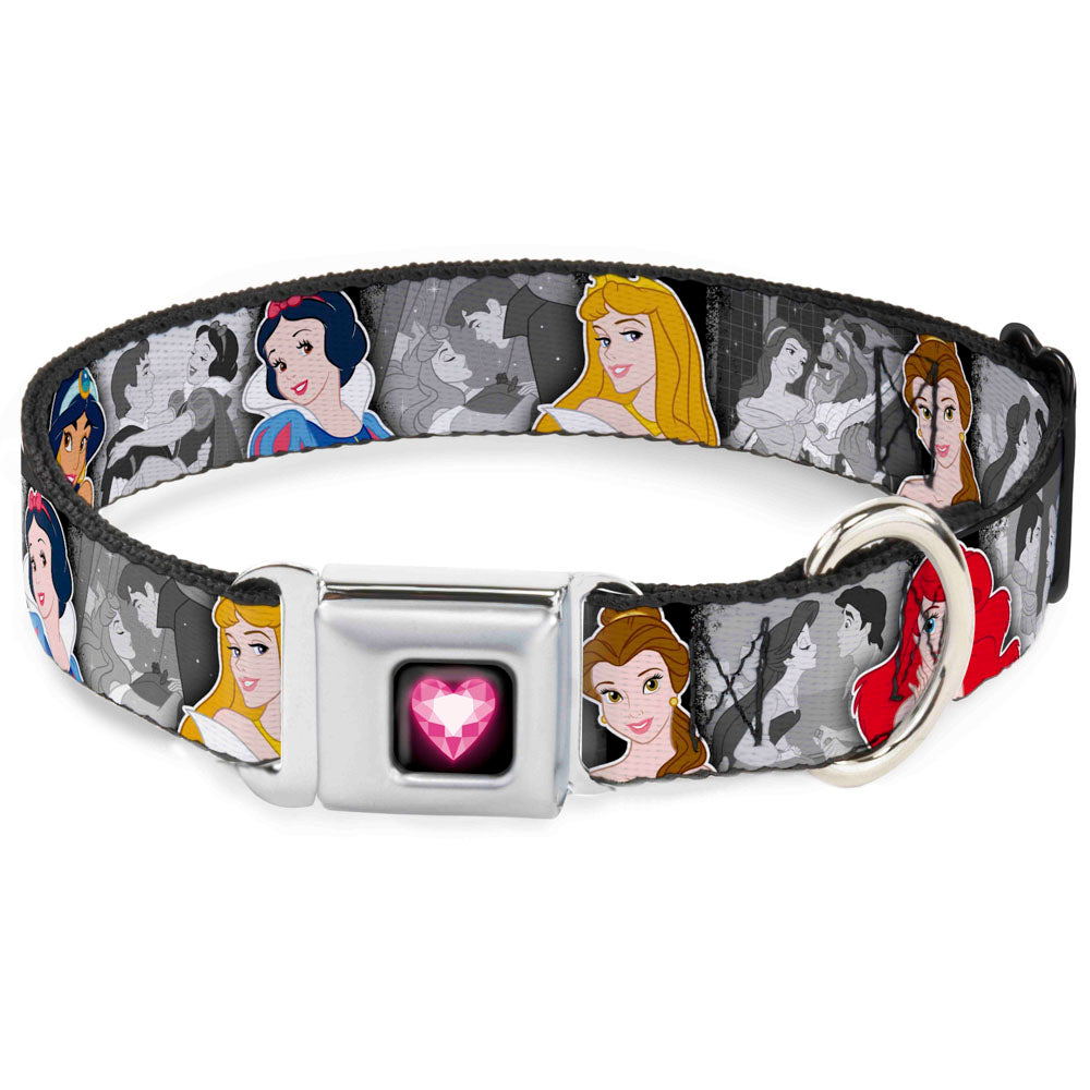 Princess Gem Heart Full Color Black/Pink Seatbelt Buckle Collar - Princess Pose/Princess & Prince Scene Grays/Multi Color Dog Collars Seatbelt Buckle Disney