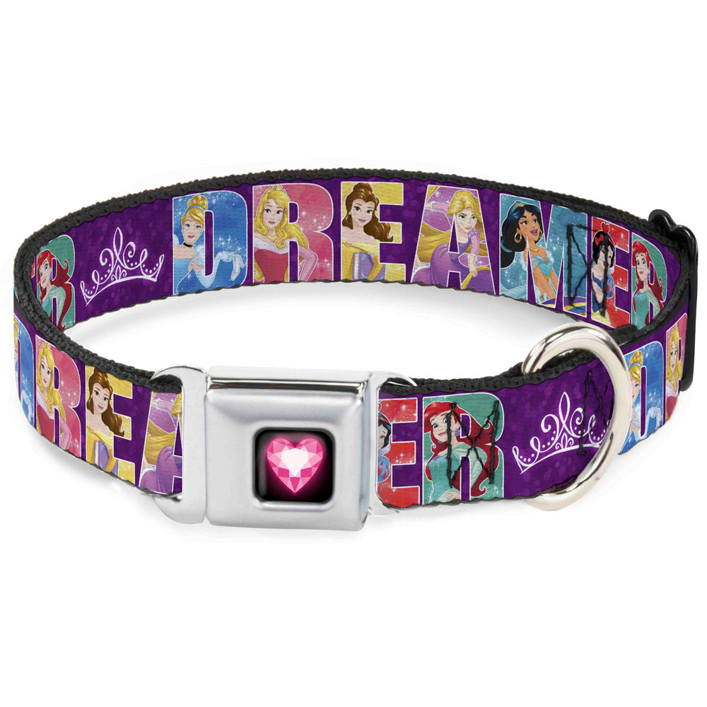 Princess Gem Heart Full Color Black/Pink Seatbelt Buckle Collar - Disney DREAMER 7-Sparkling Princesses/Tiara Purple/White Dog Collars Seatbelt Buckle Disney