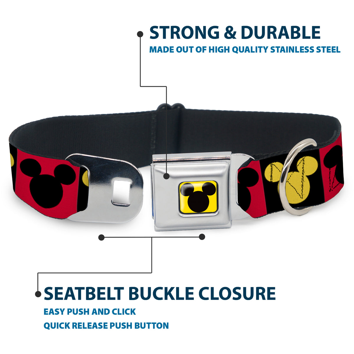 Mickey Mouse Ears Full Color Yellow/Black Seatbelt Buckle Collar - Mickey Mouse Ears Icon Blocks Red/Black/Yellow Dog Collars Seatbelt Buckle Disney