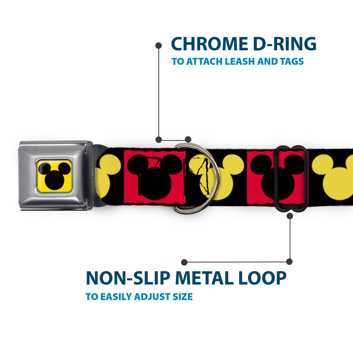 Mickey Mouse Ears Full Color Yellow/Black Seatbelt Buckle Collar - Mickey Mouse Ears Icon Blocks Red/Black/Yellow Dog Collars Seatbelt Buckle Disney