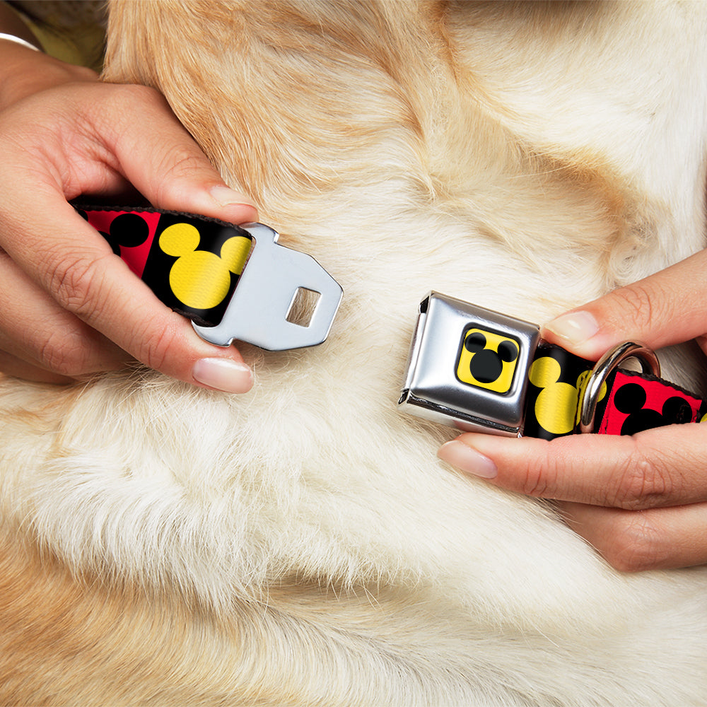 Mickey Mouse Ears Full Color Yellow/Black Seatbelt Buckle Collar - Mickey Mouse Ears Icon Blocks Red/Black/Yellow Dog Collars Seatbelt Buckle Disney
