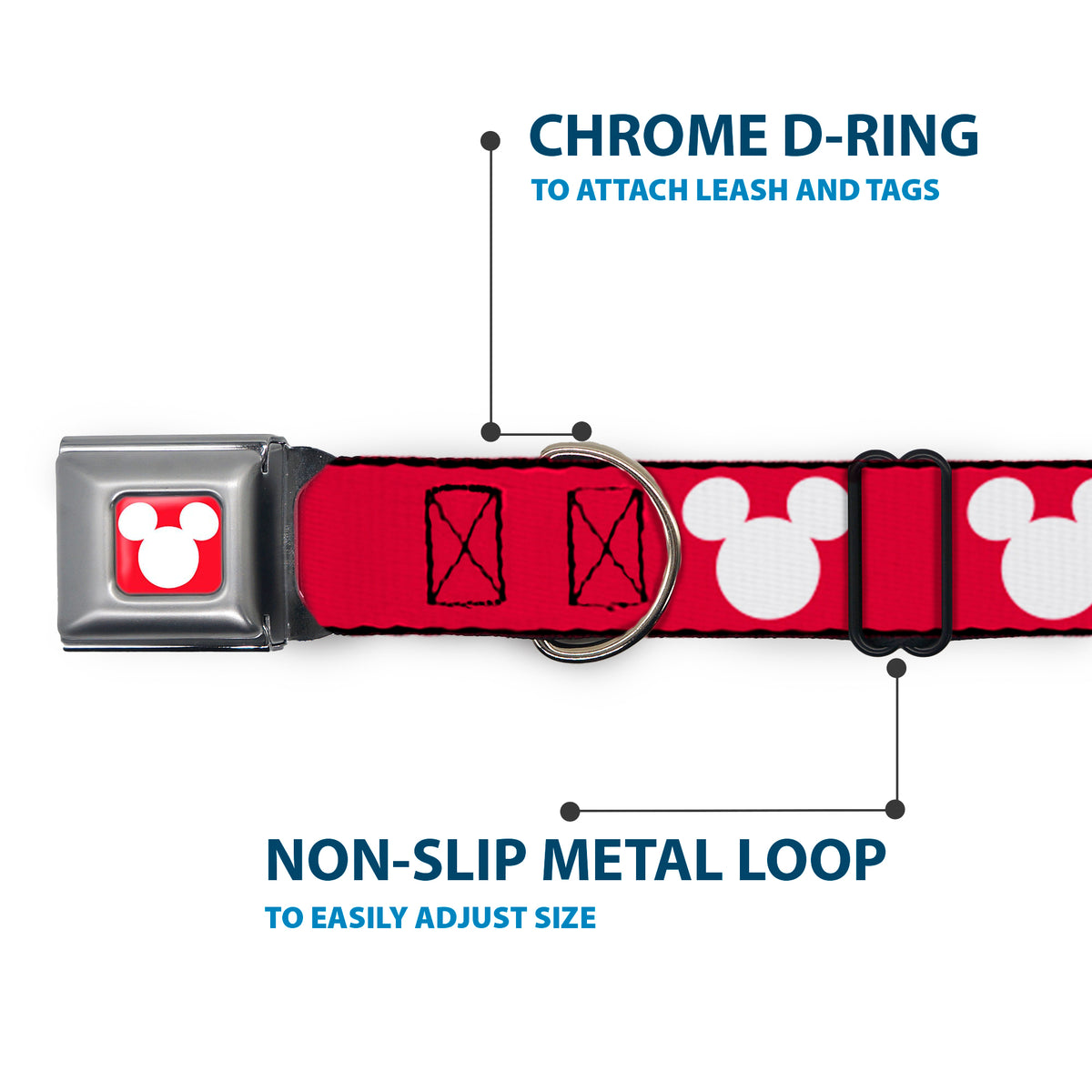 Mickey Mouse Ears Icon Full Color Red/White Seatbelt Buckle Collar - Mickey Mouse Ears Icon Red/White Dog Collars Seatbelt Buckle Disney