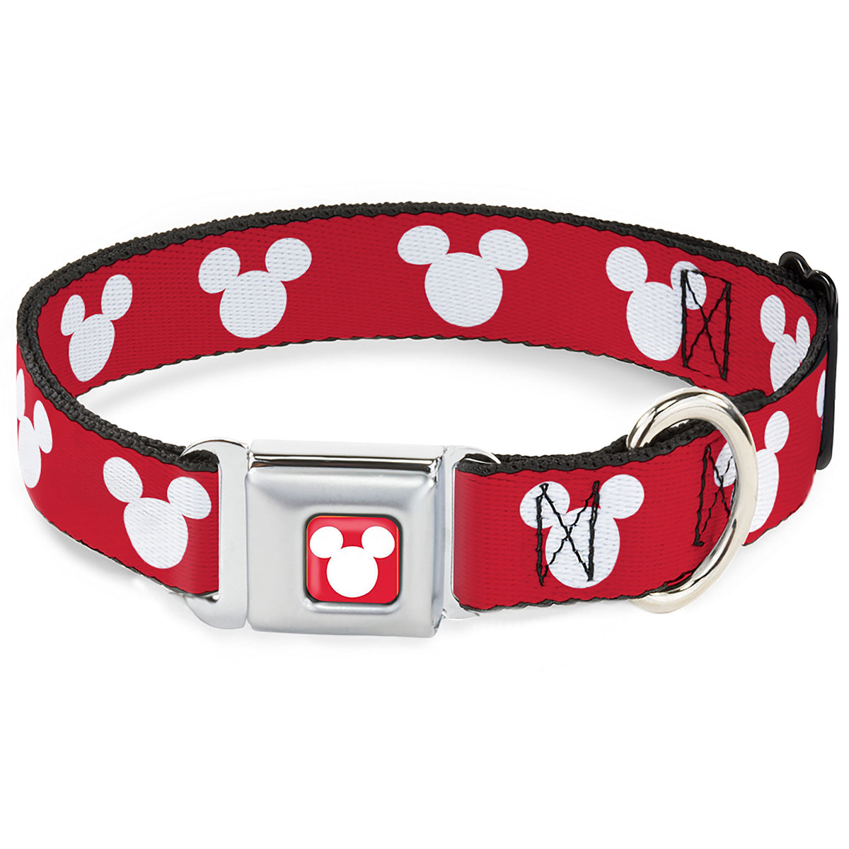 Mickey Mouse Ears Icon Full Color Red/White Seatbelt Buckle Collar - Mickey Mouse Ears Icon Red/White Dog Collars Seatbelt Buckle Disney