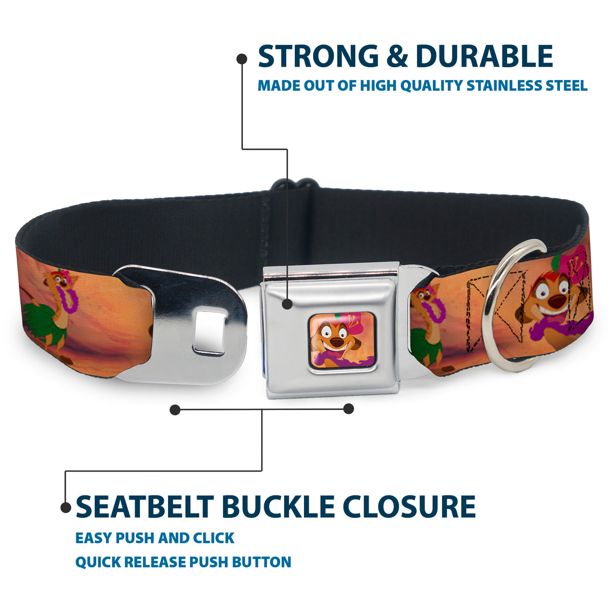 Timon Hula Pose Full Color Seatbelt Buckle Collar - Timon & Pumba The Hula Song Poses Dog Collars Seatbelt Buckle Disney