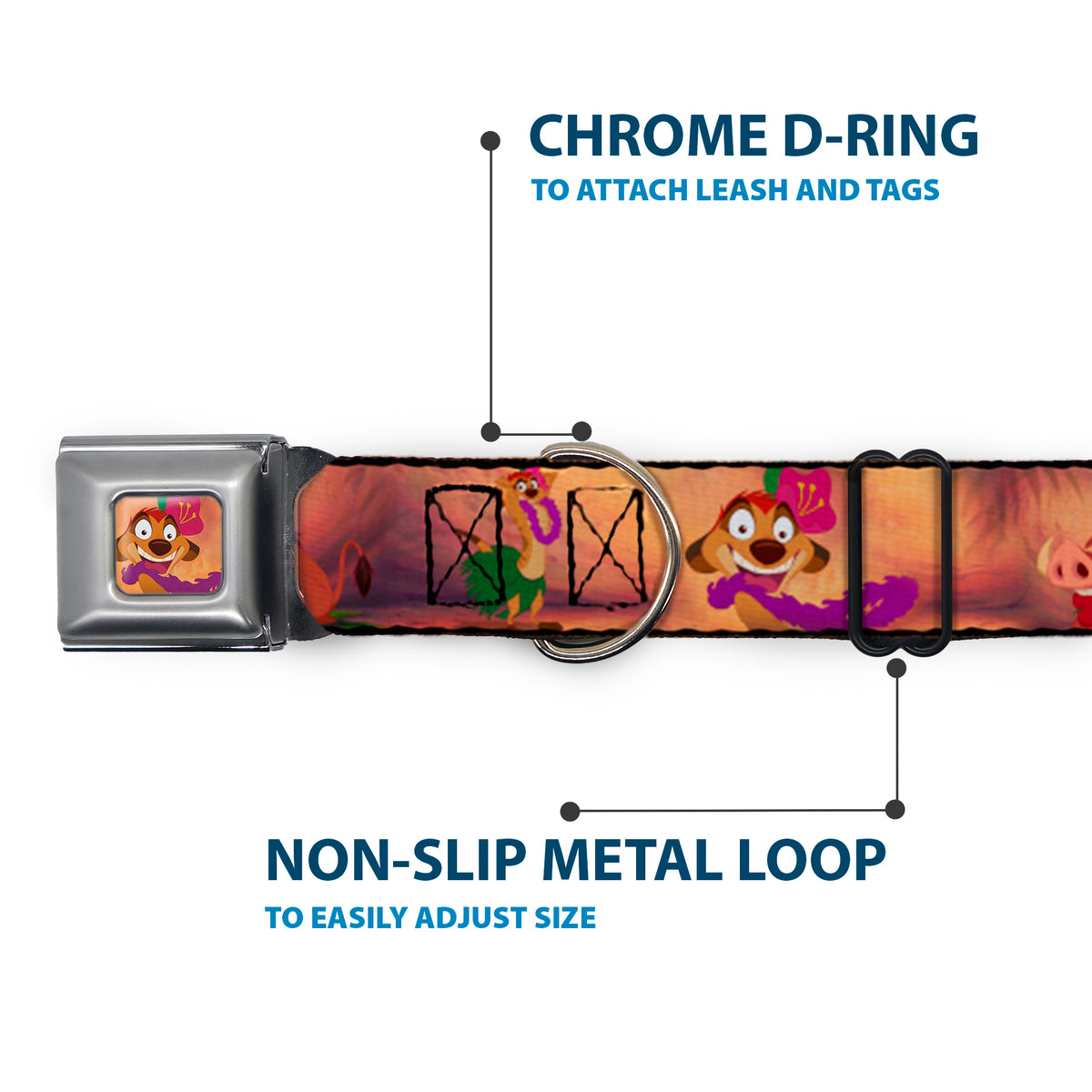 Timon Hula Pose Full Color Seatbelt Buckle Collar - Timon & Pumba The Hula Song Poses Dog Collars Seatbelt Buckle Disney