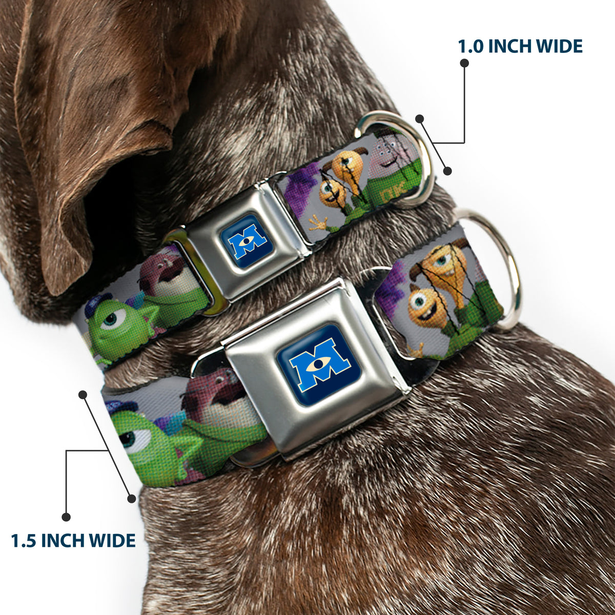 Monsters University Logo Full Color Blue/White Seatbelt Buckle Collar - Monsters University Character Lineup Gray Dog Collars Seatbelt Buckle Disney