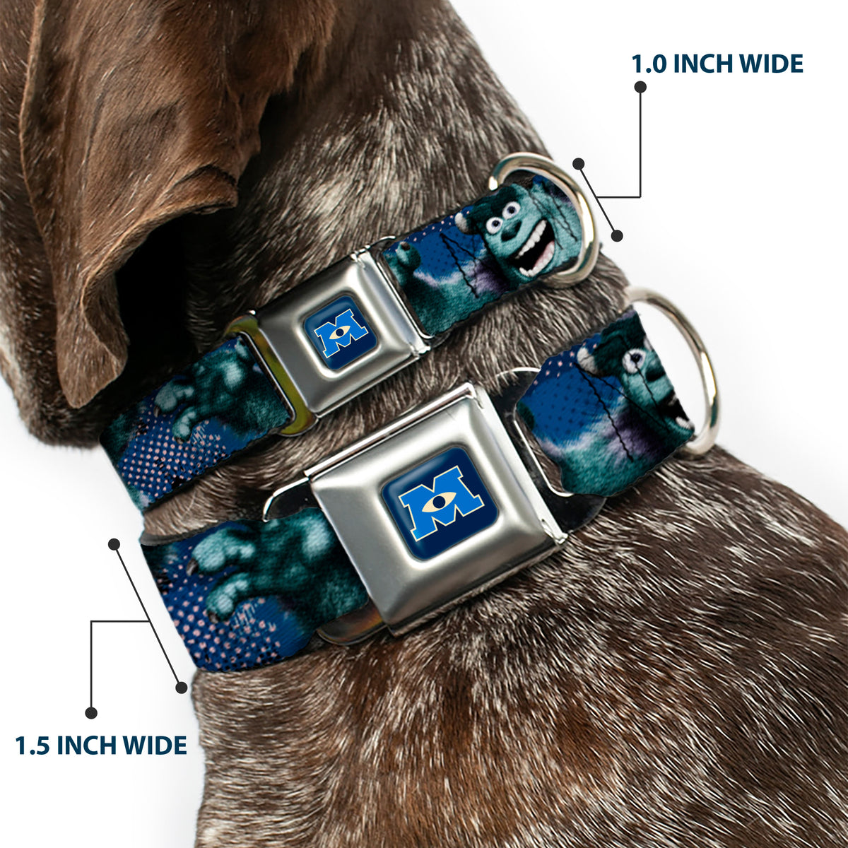 Monsters University Logo Full Color Blue White Seatbelt Buckle Collar - Sulley Scare Pose/Dots Blues/White Dog Collars Seatbelt Buckle Disney