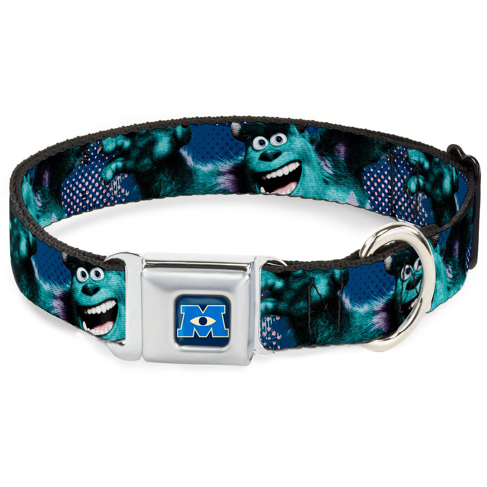 Monsters University Logo Full Color Blue White Seatbelt Buckle Collar - Sulley Scare Pose/Dots Blues/White Dog Collars Seatbelt Buckle Disney