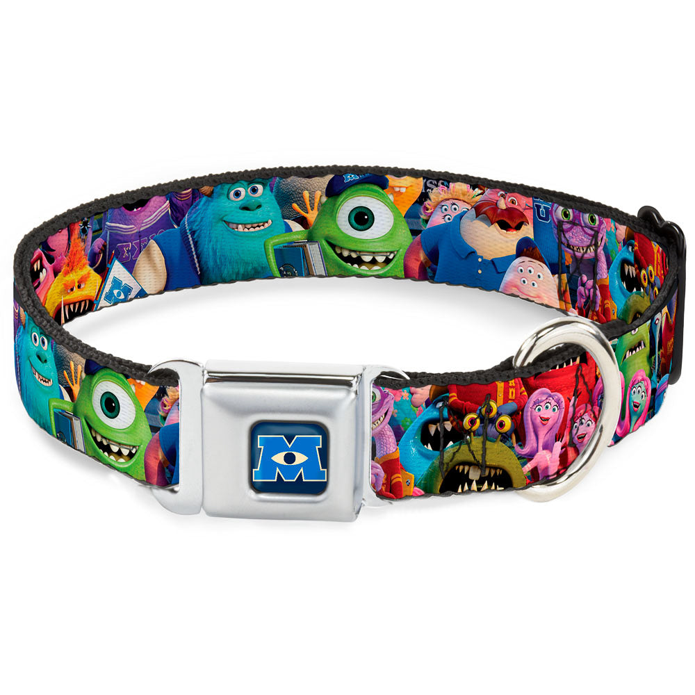 Monsters University Logo Full Color Blue White Seatbelt Buckle Collar - Monsters University Monsters Stacked Dog Collars Seatbelt Buckle Disney
