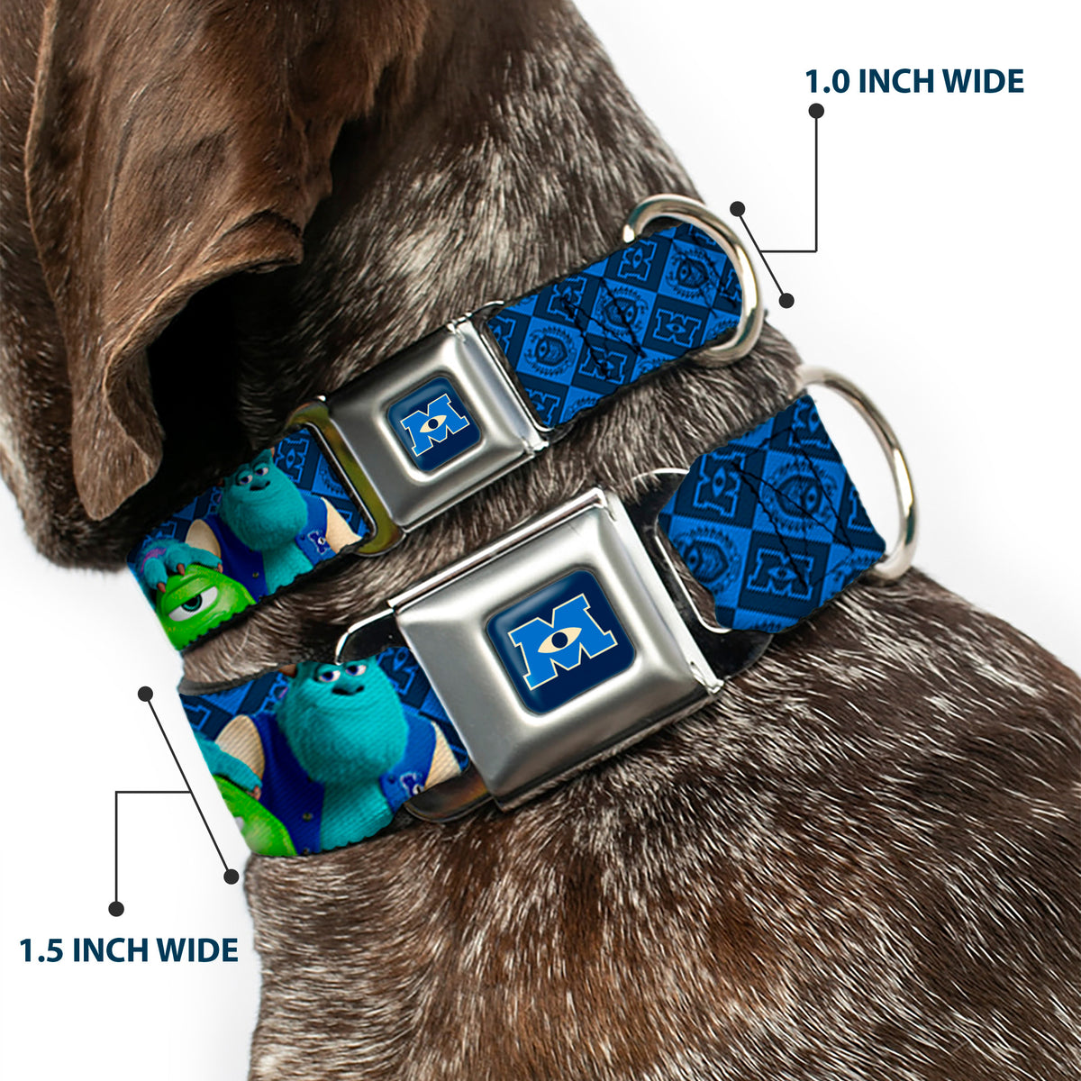 Monsters University Logo Full Color Blue White Seatbelt Buckle Collar - Monsters University Sulley & Mike Poses/Checkers Blue Dog Collars Seatbelt Buckle Disney
