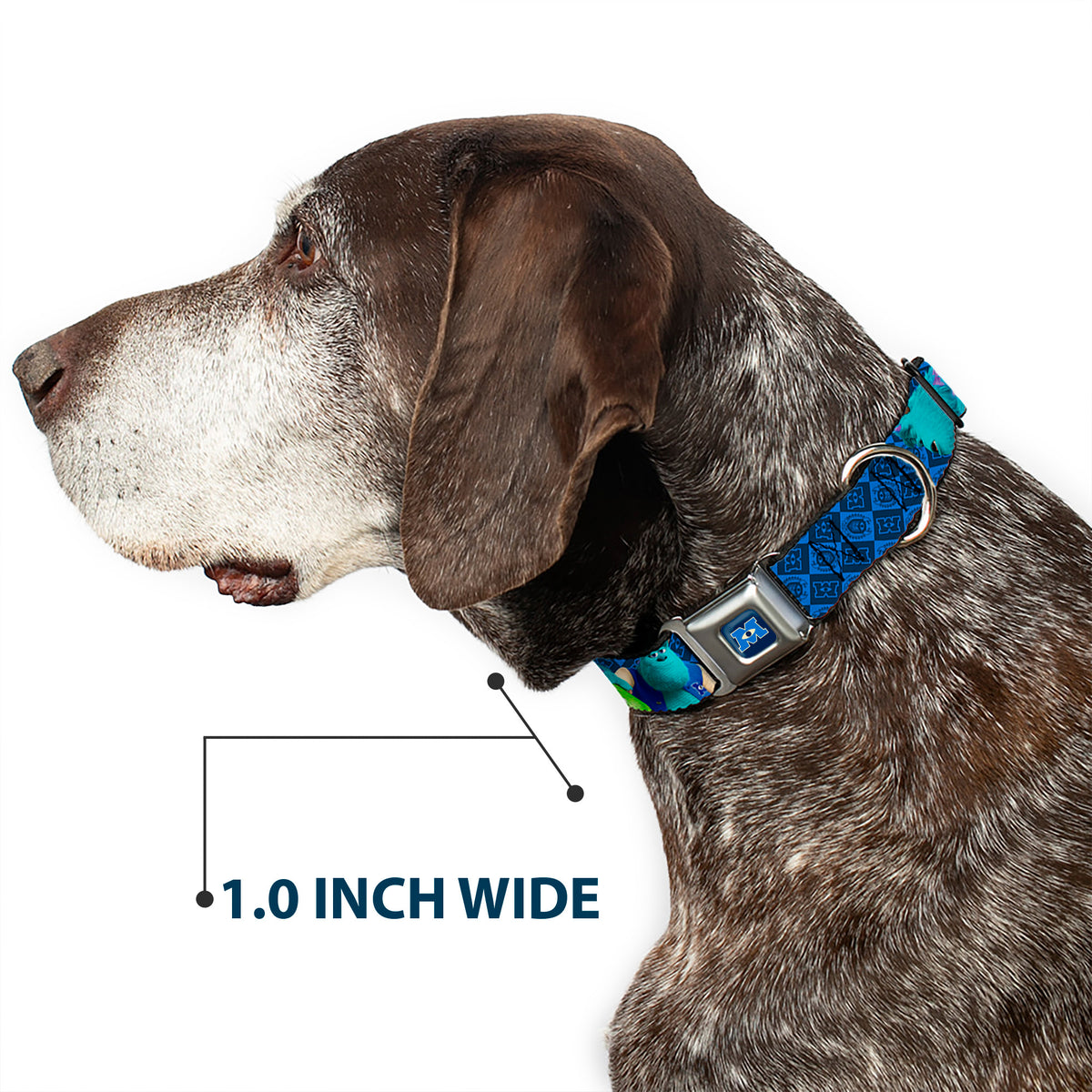 Monsters University Logo Full Color Blue White Seatbelt Buckle Collar - Monsters University Sulley & Mike Poses/Checkers Blue Dog Collars Seatbelt Buckle Disney