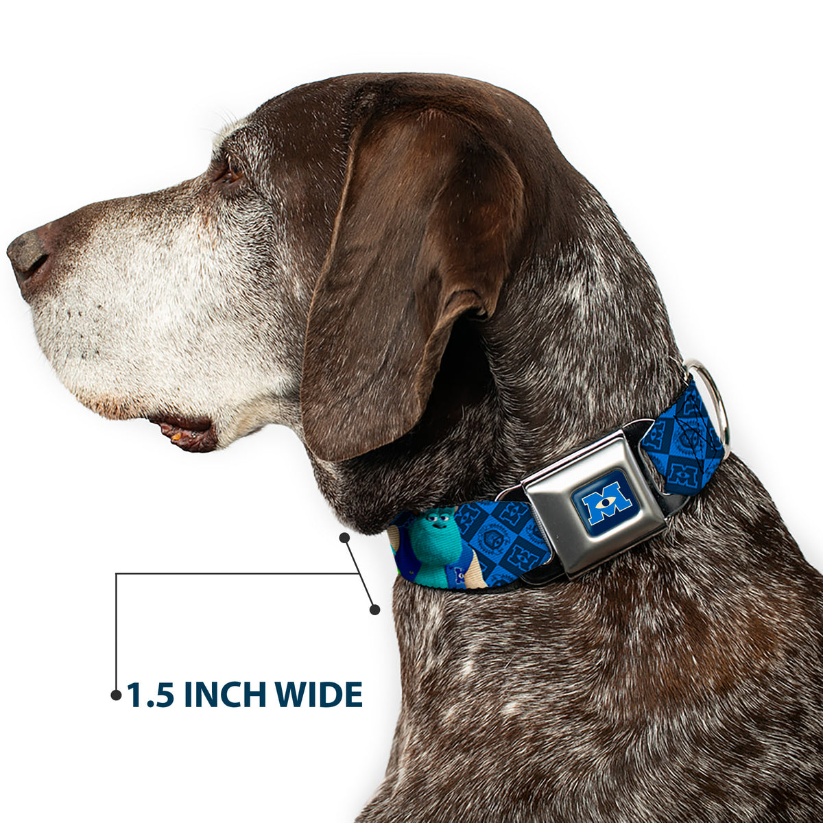 Monsters University Logo Full Color Blue White Seatbelt Buckle Collar - Monsters University Sulley & Mike Poses/Checkers Blue Dog Collars Seatbelt Buckle Disney