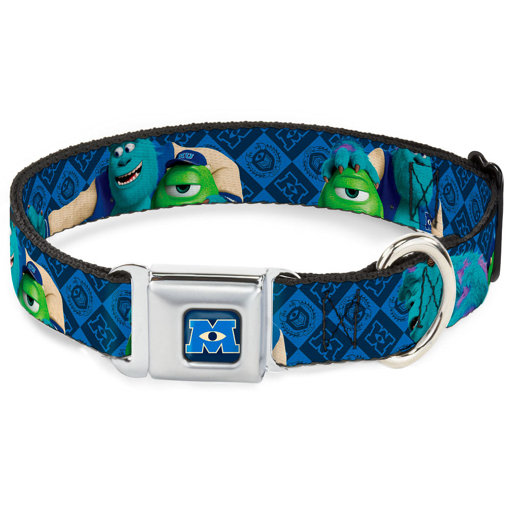 Monsters University Logo Full Color Blue White Seatbelt Buckle Collar - Monsters University Sulley & Mike Poses/Checkers Blue Dog Collars Seatbelt Buckle Disney