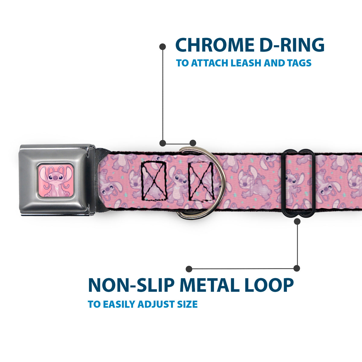 Lilo & Stitch Angel Sitting Pose Full Color Pink Seatbelt Buckle Collar - Lilo & Stitch Angel Poses Scattered Pinks Dog Collars Seatbelt Buckle Disney