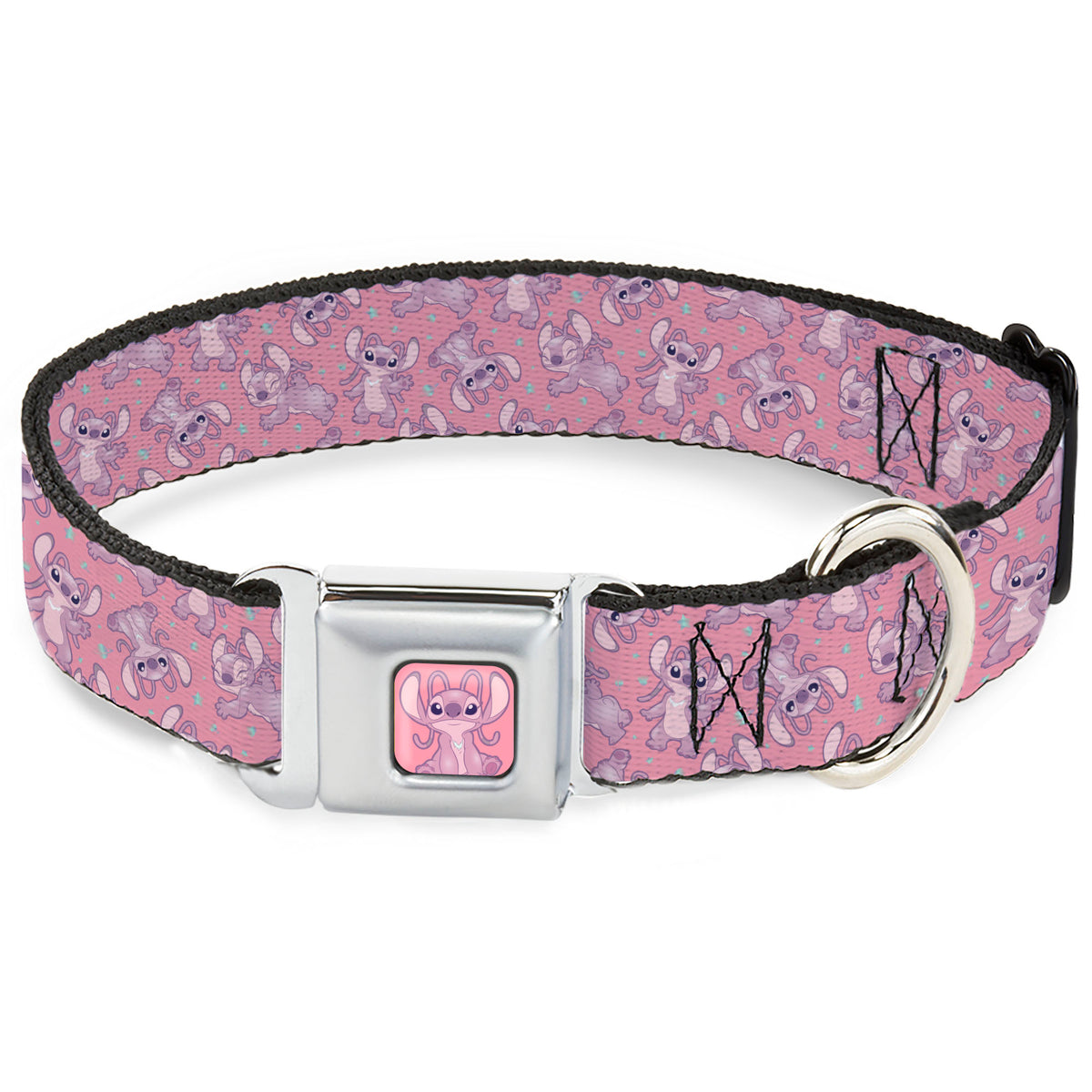Lilo & Stitch Angel Sitting Pose Full Color Pink Seatbelt Buckle Collar - Lilo & Stitch Angel Poses Scattered Pinks Dog Collars Seatbelt Buckle Disney