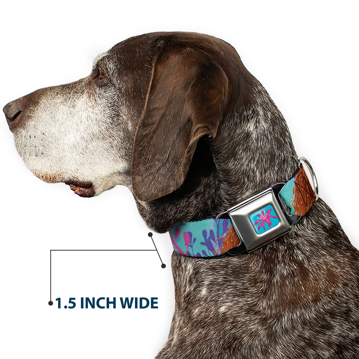 The Little Mermaid Sea Flower Full Color Blue/Purple Seatbelt Buckle Collar - The Little Mermaid Live Action Ariel Under the Sea Poses Blues Dog Collars Seatbelt Buckle Disney