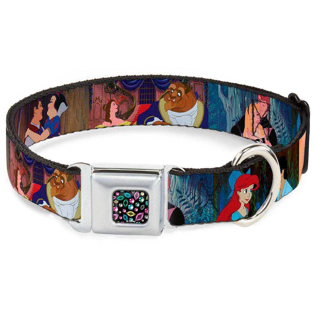 Princess Jewels Full Color Black Multi Color Seatbelt Buckle Collar - Disney Princess Scenes Framed Dog Collars Seatbelt Buckle Disney