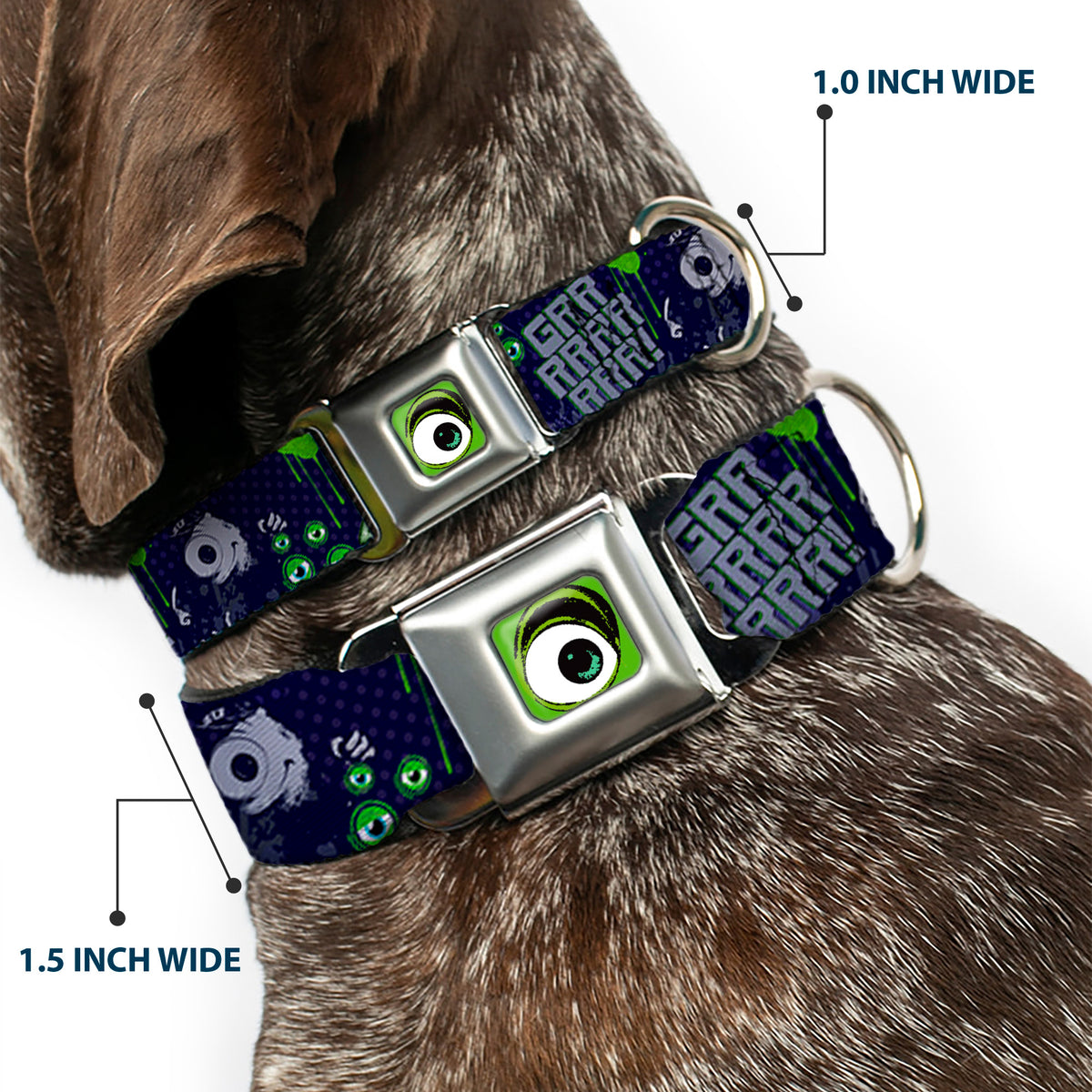 Monster Wide Eye Full Color Seatbelt Buckle Collar - Monsters University Sully & Mike Poses/GRRRRR! Dog Collars Seatbelt Buckle Disney