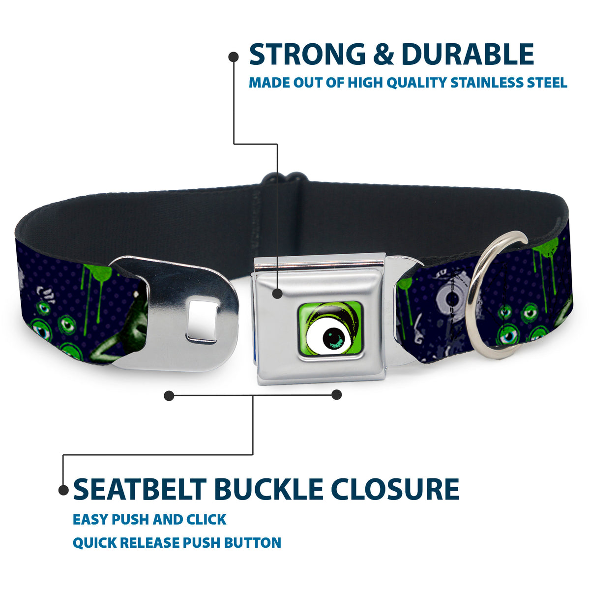 Monster Wide Eye Full Color Seatbelt Buckle Collar - Monsters University Sully & Mike Poses/GRRRRR! Dog Collars Seatbelt Buckle Disney
