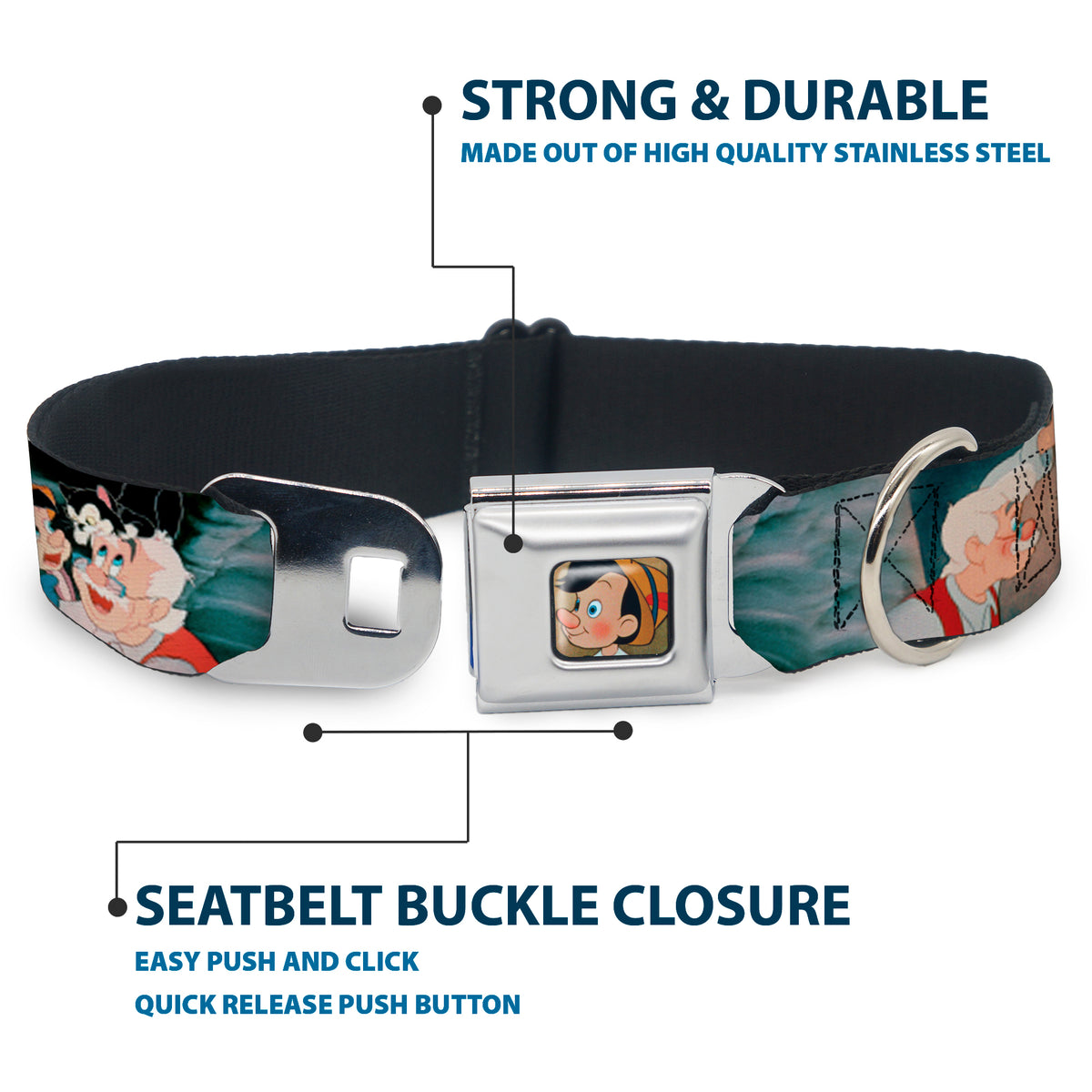 Pinochio Puppet Full Color Tan Seatbelt Buckle Collar - PINOCCHIO/Jiminy Cricket Workshop Tools Dog Collars Seatbelt Buckle Disney