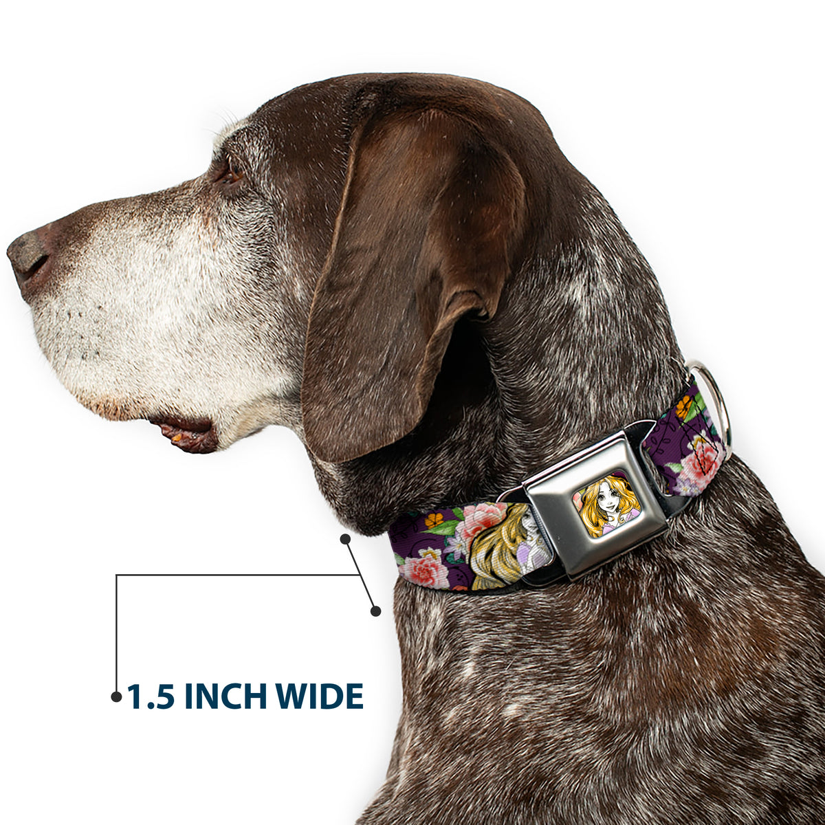 Rapunzel Sketch Full Color Seatbelt Buckle Collar - Rapunzel Poses/Floral Collage Sketch Purple Dog Collars Seatbelt Buckle Disney