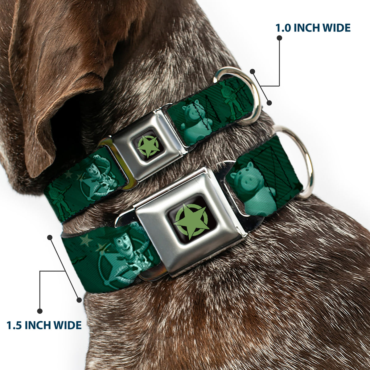 Toy Story Star Icon Full Color Black/Green Seatbelt Buckle Collar - Woody & Friends KEEP CALM & REACH FOR THE SKY Blues Dog Collars Seatbelt Buckle Disney