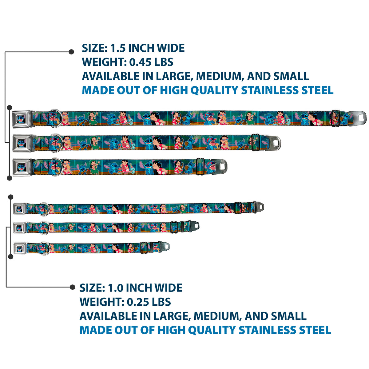 Stitch Smiling CLOSE-UP Full Color Black Seatbelt Buckle Collar - Lilo & Stitch 5-Scene Blocks Dog Collars Seatbelt Buckle Disney