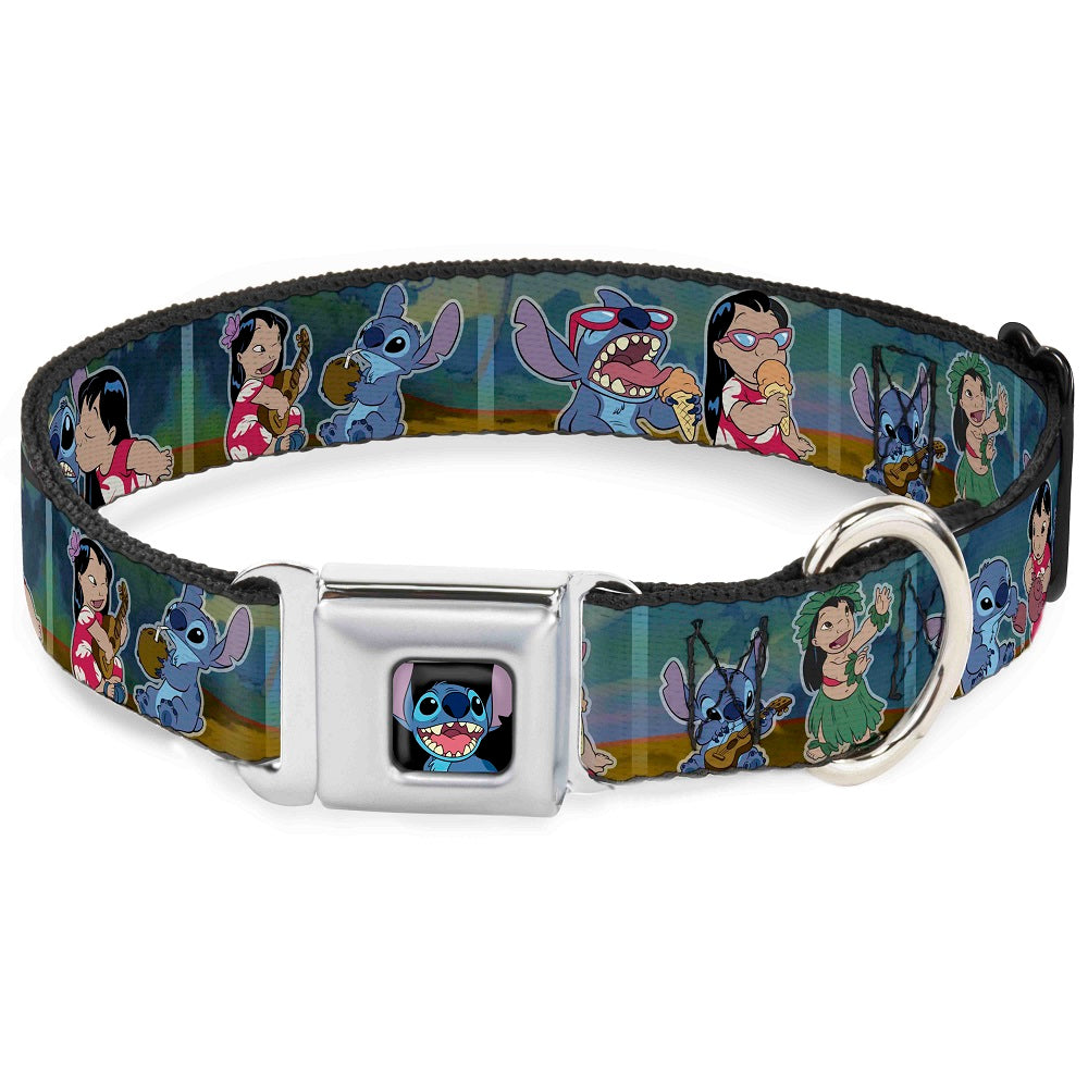 Stitch Smiling CLOSE-UP Full Color Black Seatbelt Buckle Collar - Lilo & Stitch 5-Scene Blocks Dog Collars Seatbelt Buckle Disney