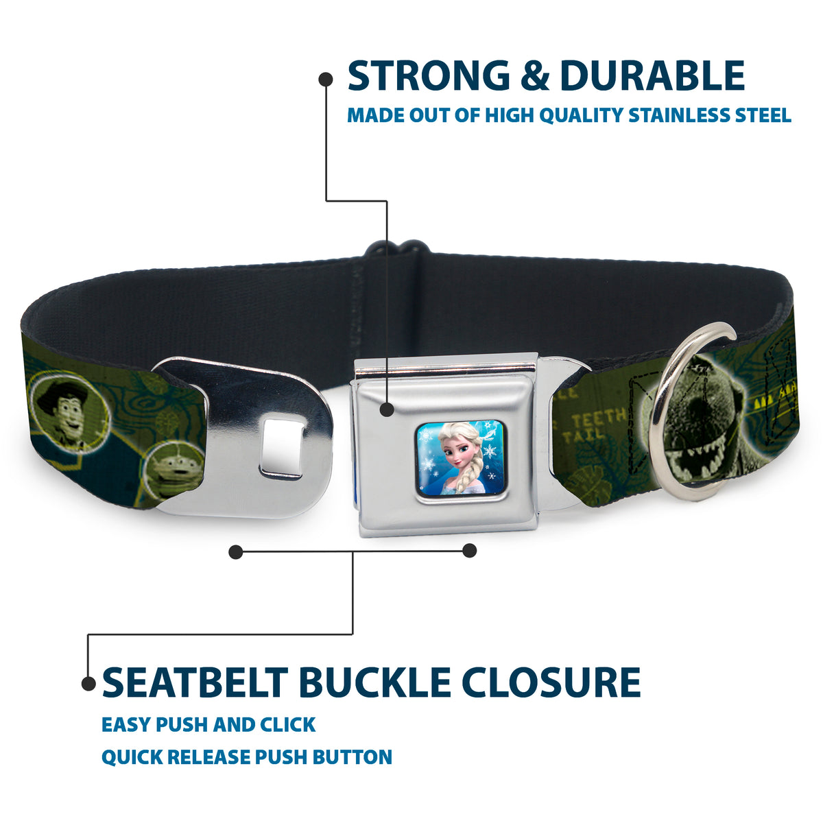 Rex Silhouette Full Colot Black Blue Green Seatbelt Buckle Collar - Buzz Poses/Stars LIKE A BUZZ Dog Collars Seatbelt Buckle Disney